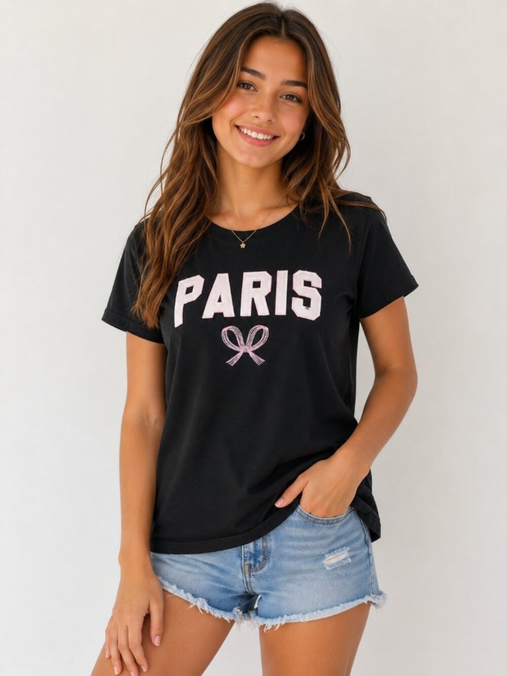 Aeropostale Paris Bow Graphic Black Short Sleeve Crew Neck T-Shirt | XL| NWT